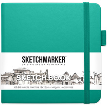 Скетчбук "Sketchmarker", 12x12 см, 140 г/м2, 80 листов, изумрудный