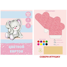 Картон цветной "Зайка", А4, 8 цветов, 8 листов