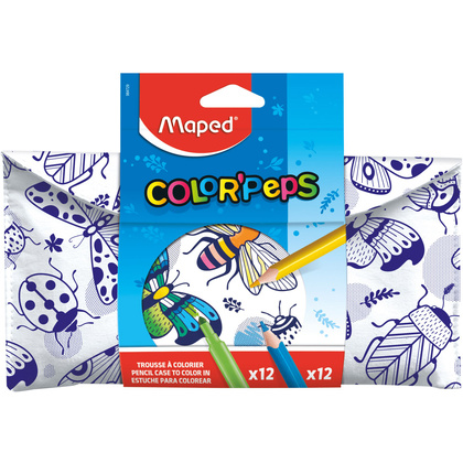 Пенал Maped "Colorpeps", 1 отделение, с наполнением, белый, синий
