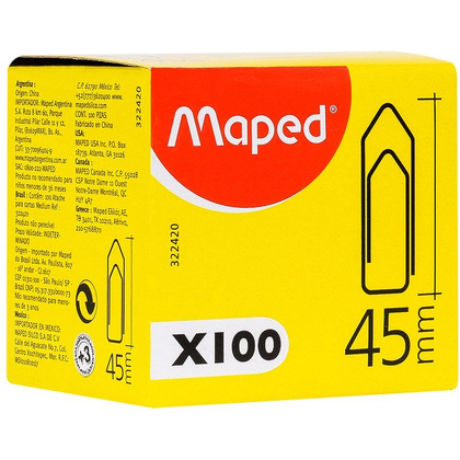 Скрепки Maped, 45 мм, 100 шт, серебристый
