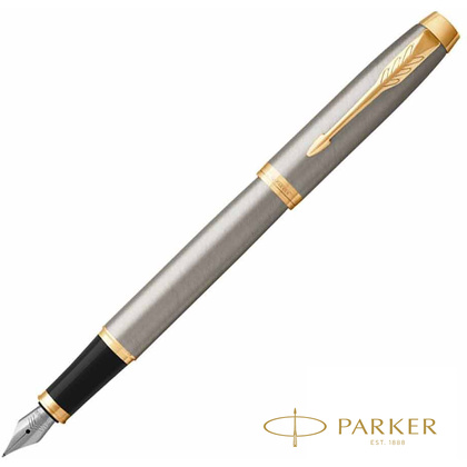 Ручка перьевая "Parker IM Brushed Metal GT", F, серебристый, золотистый, патрон черный