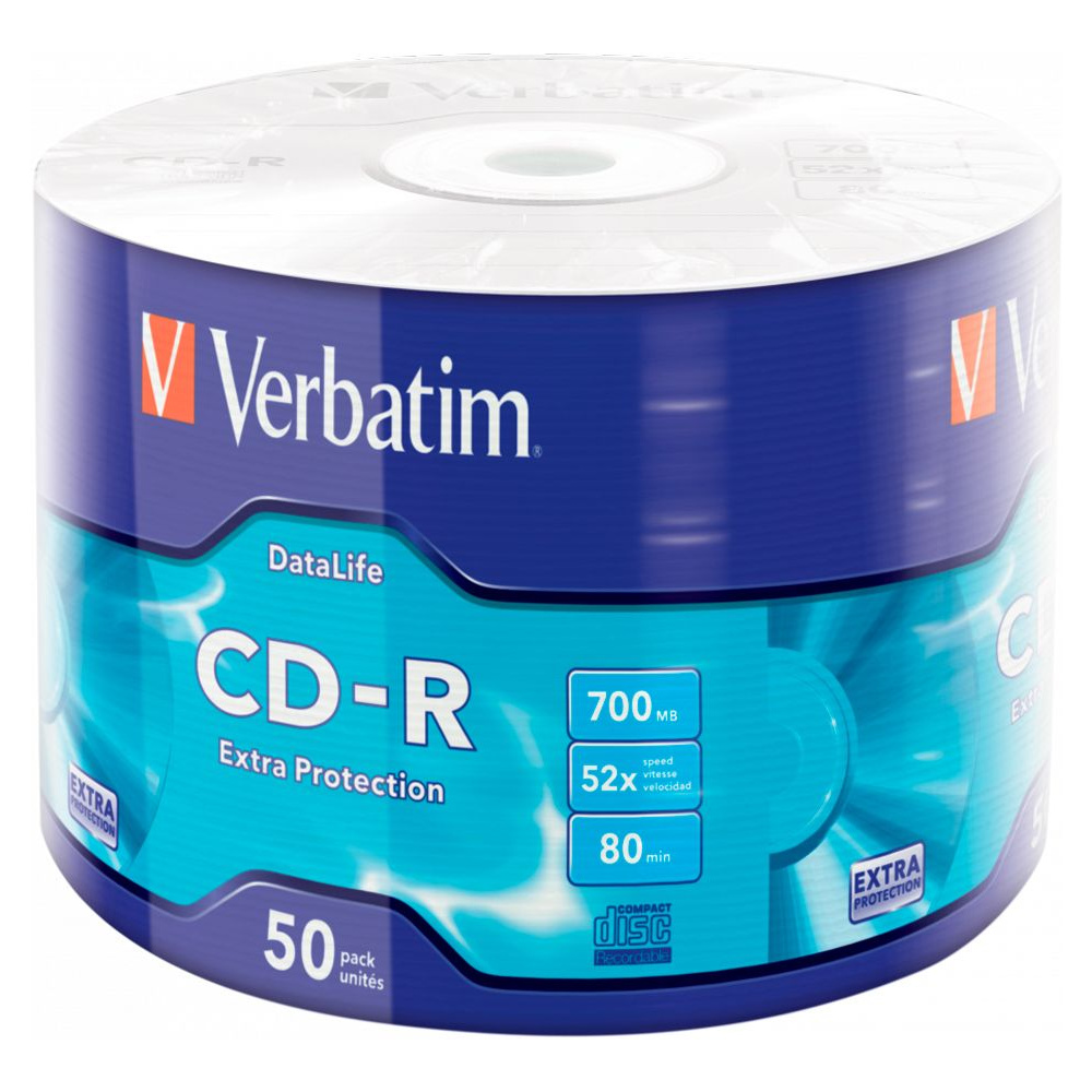 Диск Verbatim "Extra Protection", CD-R, 0.7 гб, пэт-упаковка, 50 шт