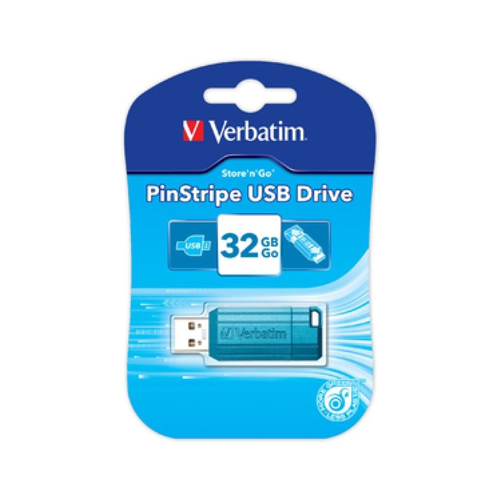 USB-накопитель Verbatim "Pin Stripe", 32 гб, usb 2.0, голубой