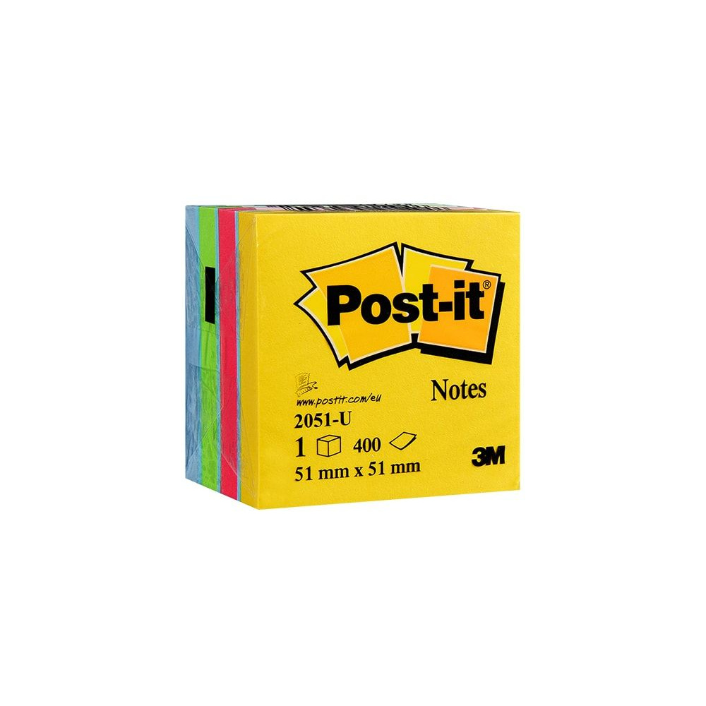Бумага для заметок на клейкой основе "Post-it", 51x51 мм, 400 листов, ассорти, (9004777)