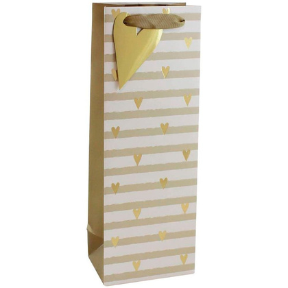 Пакет бумажный подарочный "Stripe&hearts" для вина, 12.7x9x35.5, разноцветный
