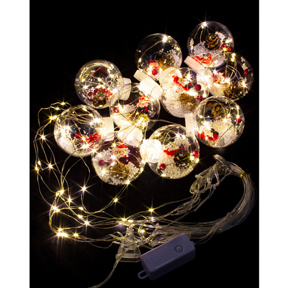 Гирлянда LED "Бахрома. Шарики с дед морозом", 3 м, теплый белый
