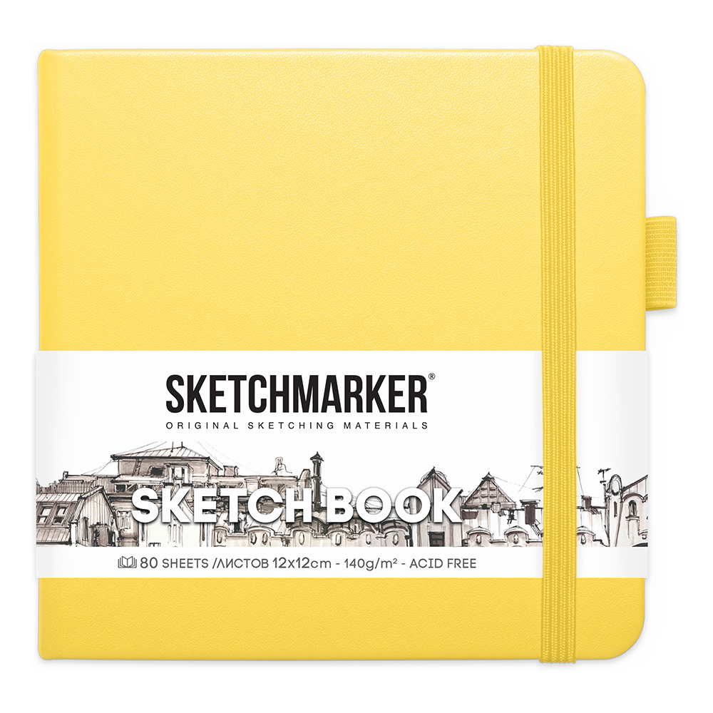 Скетчбук "Sketchmarker", 12x12 см, 140 г/м2, 80 листов, лимонный