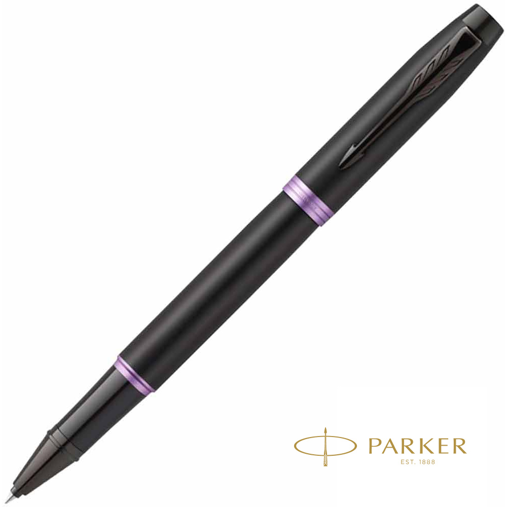 Ручка-роллер Parker "IM Vibrant Rings T315 Amethyst Purple PVD", 0,5 мм, черный, фиолетовый, стерж. черный