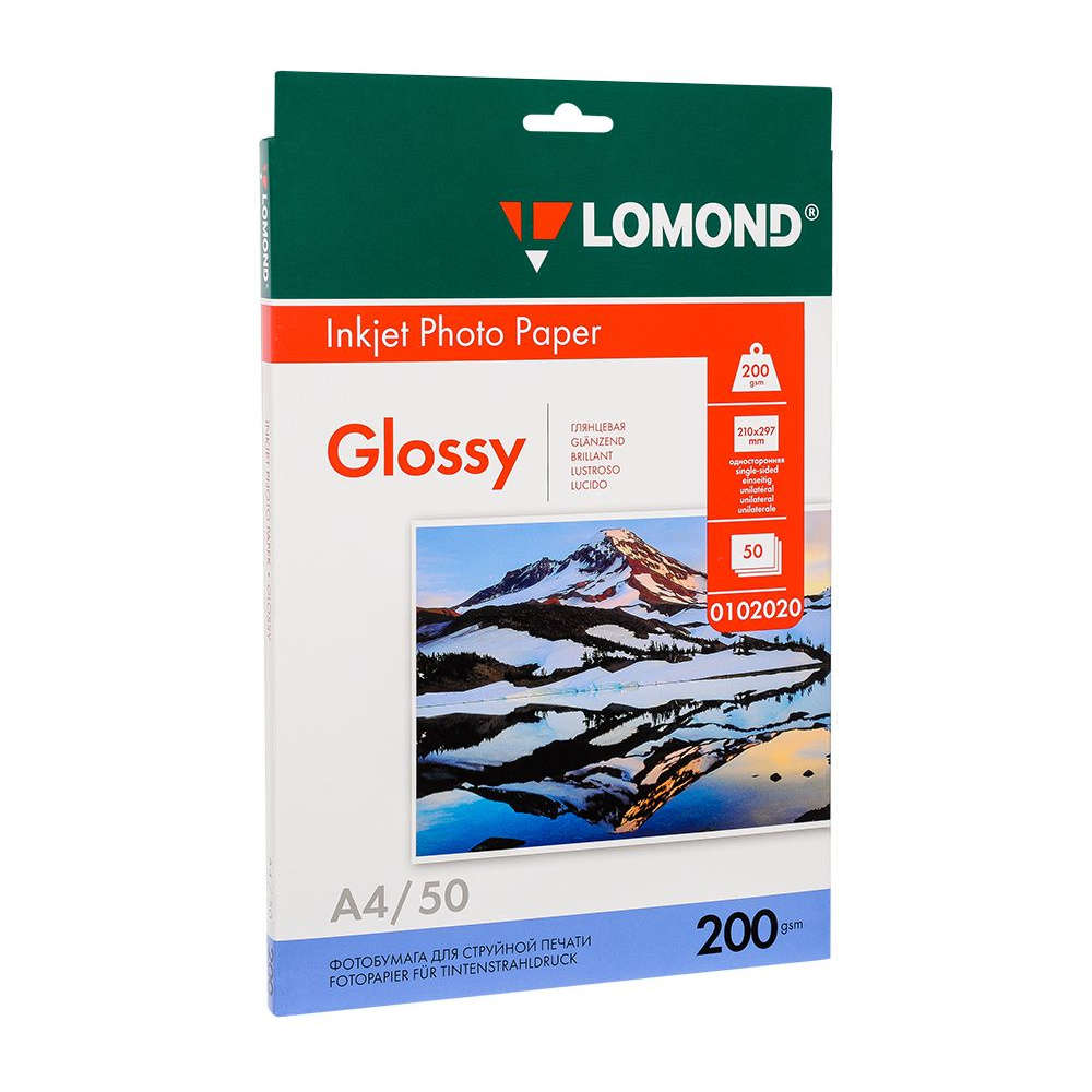 Фотобумага глянцевая для струйной фотопечати "Lomond", A4, 50 листов, 200 г/м2
