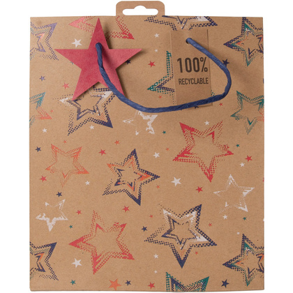 Пакет бумажный подарочный "Stars kraft", 26.5x14x33 см - 3