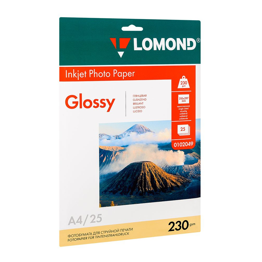 Фотобумага глянцевая для струйной фотопечати "Lomond", A4, 25 листов, 230 г/м2