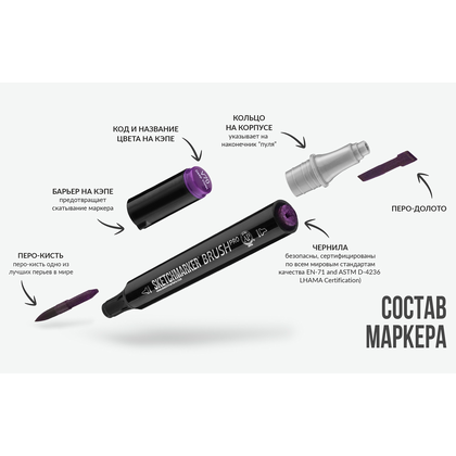Маркер перманентный двусторонний "Sketchmarker Brush", O61 денежный - 7