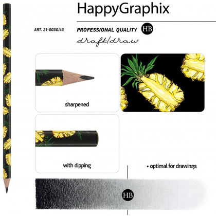 Карандаш чернографитный "HappyGraphix. Ананас", HВ, без ластика, черный, желтый  - 3