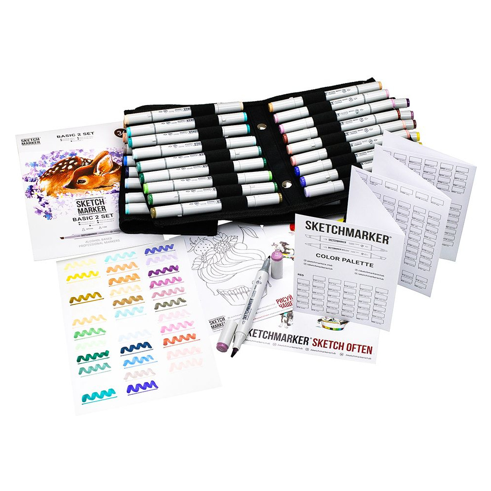 Набор маркеров перманентных двусторонних "Sketchmarker Basic 2", 36 шт. - 2