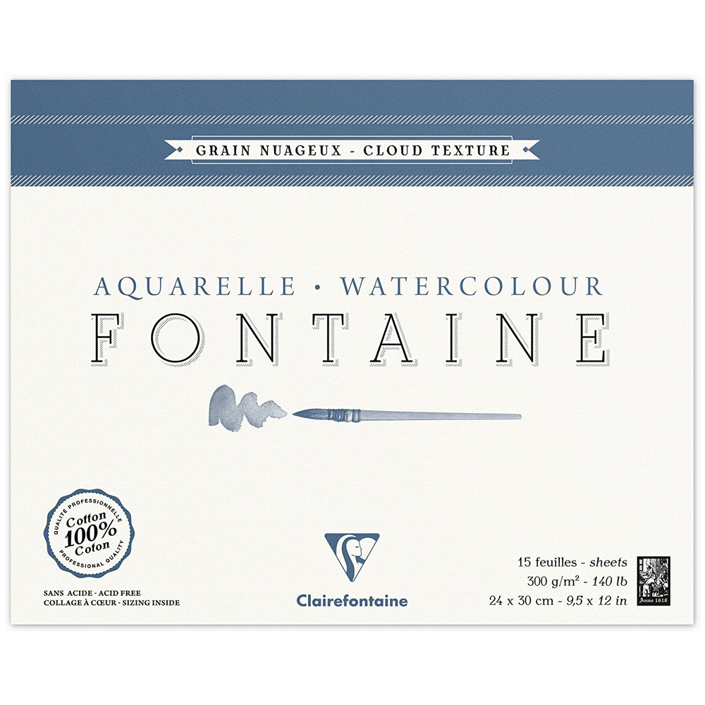 Блок-склейка бумаги для акварели "FONTAINE", 24x30 см, 300 г/м2, 25 листов