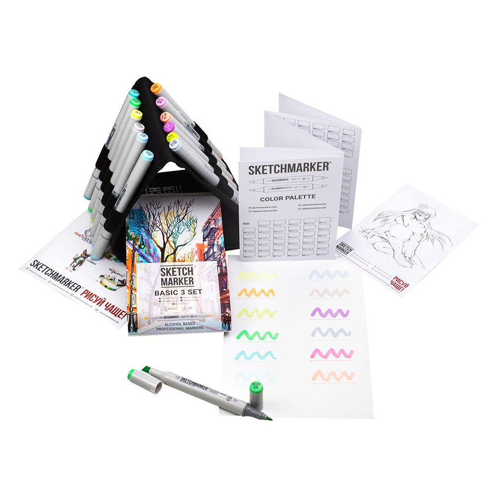 Набор маркеров перманентных двусторонних "Sketchmarker Basic 3", 12 шт. - 2
