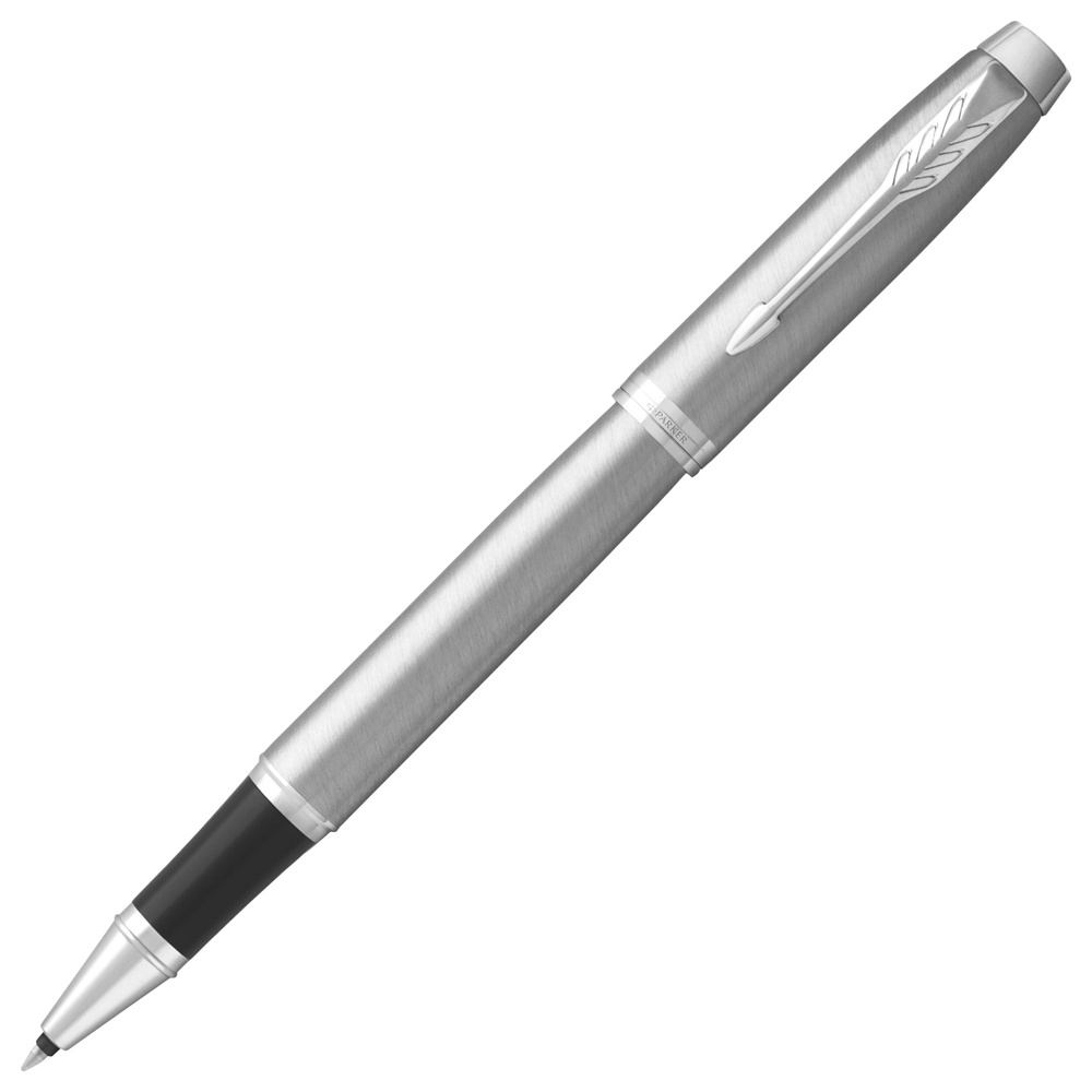 Ручка-роллер "Parker IM Essential Brushed Metal CT", 0.5 мм, черный, серебристый, стерж. черный