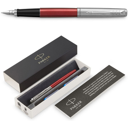 Ручка перьевая "Parker Jotter Kensington Red CT", M, красный, серебристый, патрон синий - 3