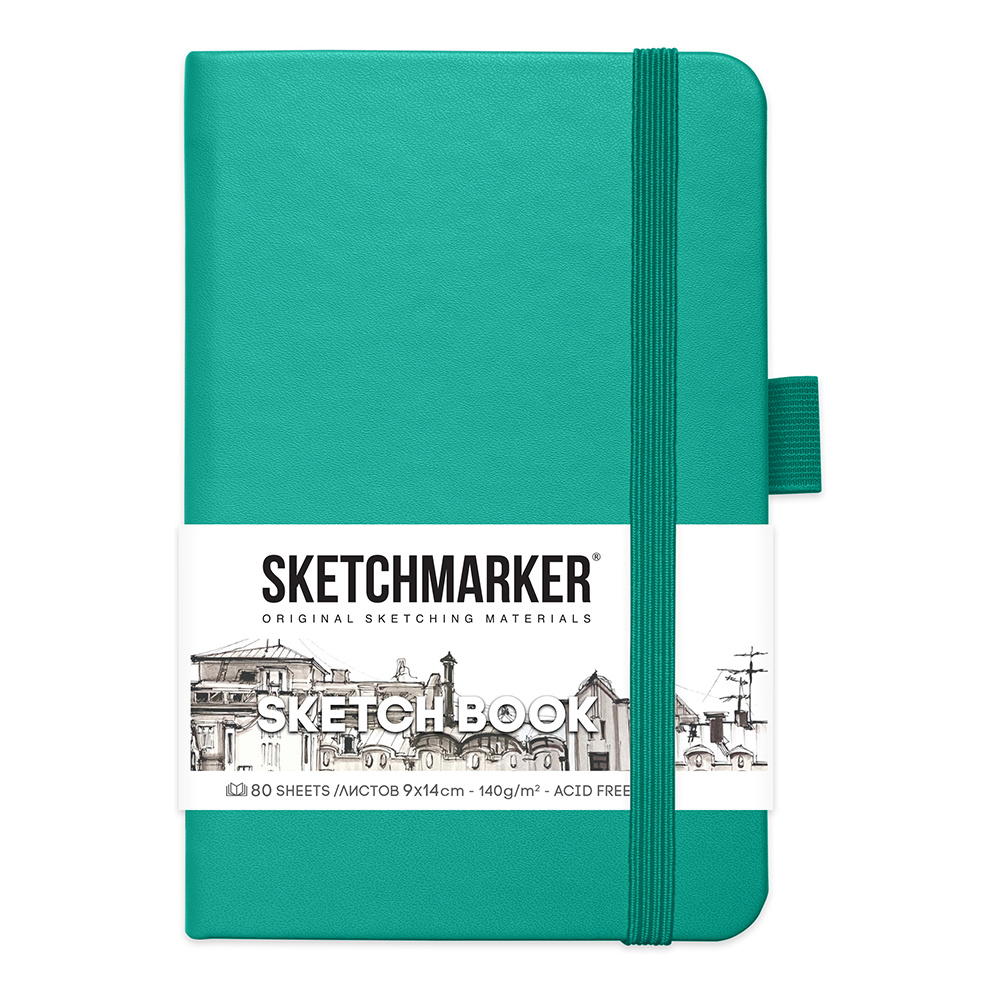 Скетчбук "Sketchmarker", 9x14 см, 140 г/м2, 80 листов, изумрудный