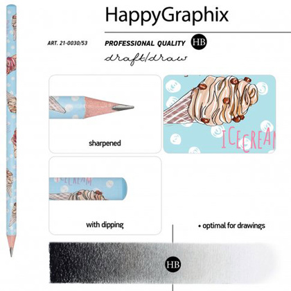 Карандаш чернографитный "HappyGraphix. Сахарный рожок", HВ, без ластика, голубой, белый - 3