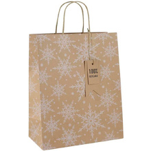 Пакет бумажный подарочный "Kraft Snowflake" для бутылки, 12.7x9x35.5 см, крафт