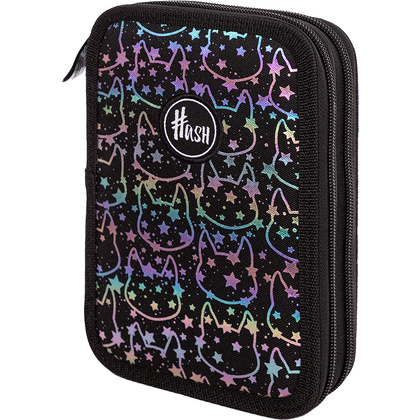Пенал "Hash neon kitty", 2 отделения, чёрный - 6