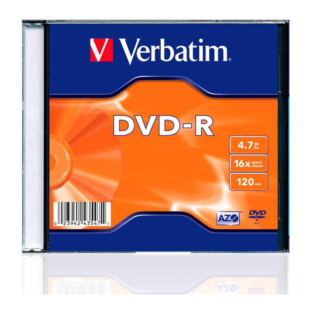 Диск Verbatim "Slim Single", DVD-R, 4.7 гб, тонкий футляр (slim case), 1 шт
