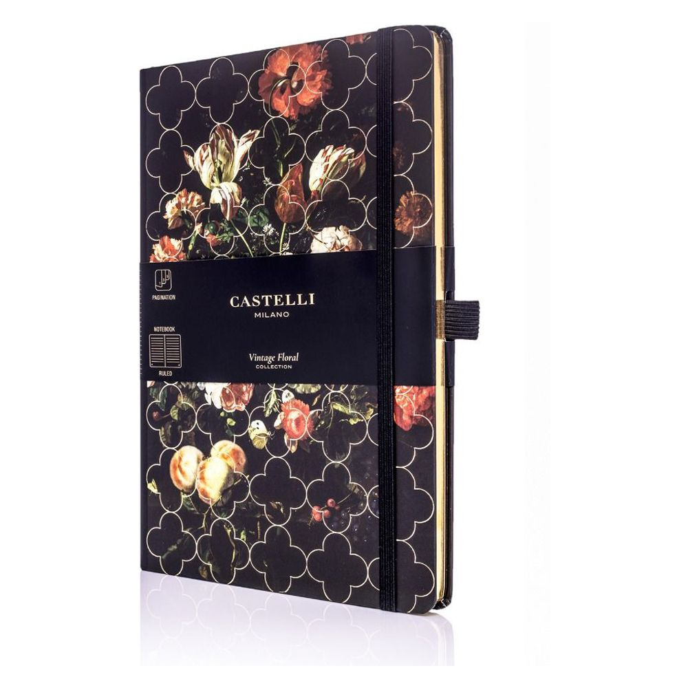 Блокнот "Vintage Tulip", А5, 96 листов, линейка, черный