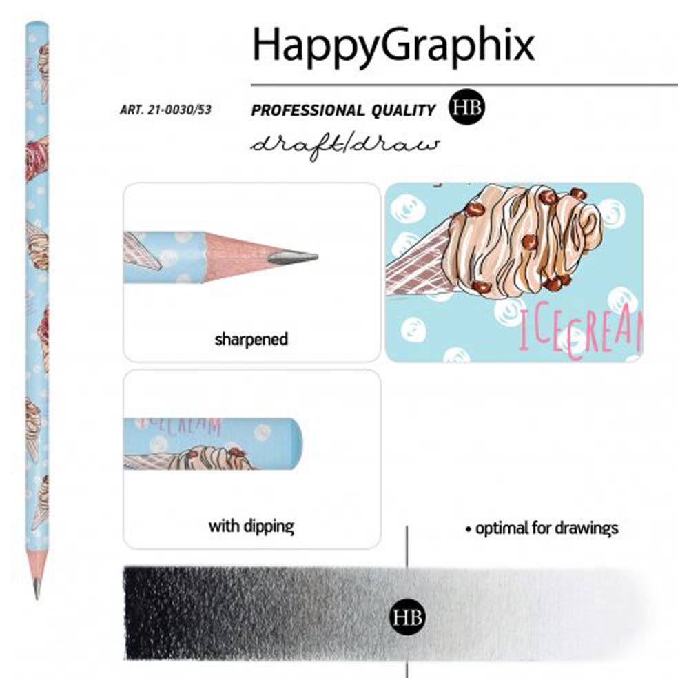 Карандаш чернографитный "HappyGraphix. Сахарный рожок", HВ, без ластика, голубой, белый - 3