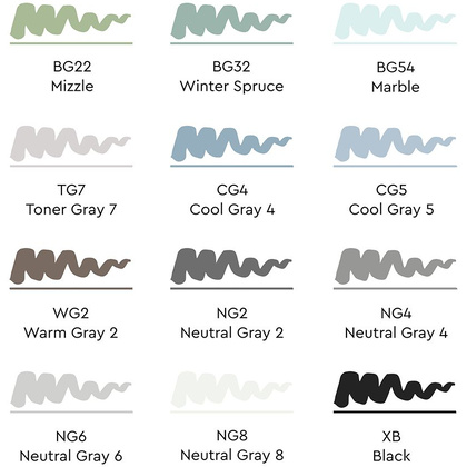 Набор маркеров перманентных двусторонних "Sketchmarker BRUSH Gray Set", 12 шт. - 4