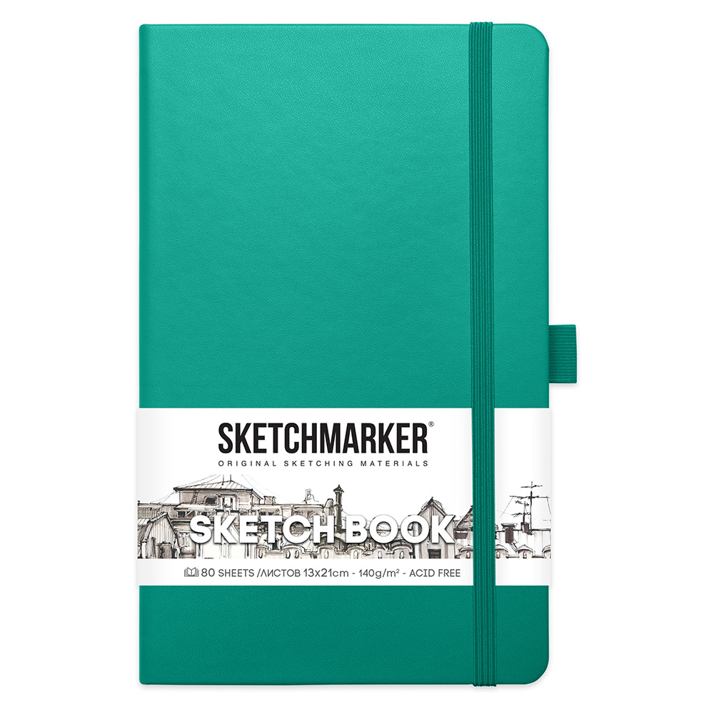 Скетчбук "Sketchmarker", 13x21 см, 140 г/м2, 80 листов, изумрудный