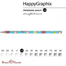 Карандаш чернографитный "HappyGraphix. Пончики", HВ, без ластика, голубой