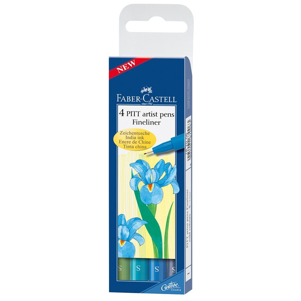 Ручки капиллярные "Faber-Castell Pitt Artist Pens", холодные тона, 4 шт.