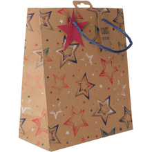Пакет бумажный подарочный "Stars kraft", 26.5x14x33 см