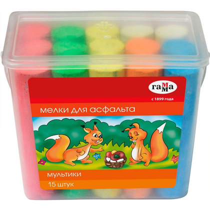 Мелки для асфальта "Мультики", 15 шт, ассорти