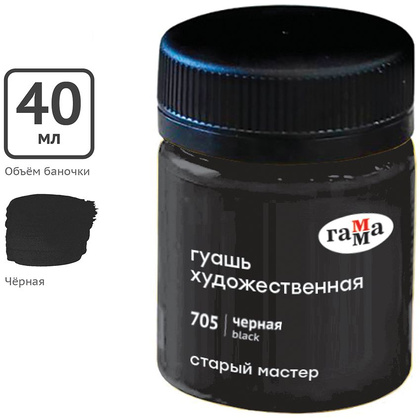 Гуашь "Старый Мастер", 705 черный, 40 мл, банка