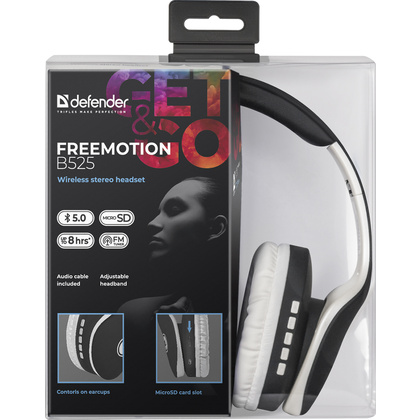 Наушники беспроводные Defender "FreeMotion B525", Bluetooth, черный, белый - 6