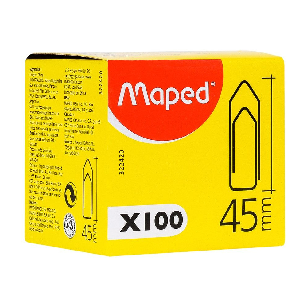 Скрепки Maped, 45 мм, 100 шт, серебристый