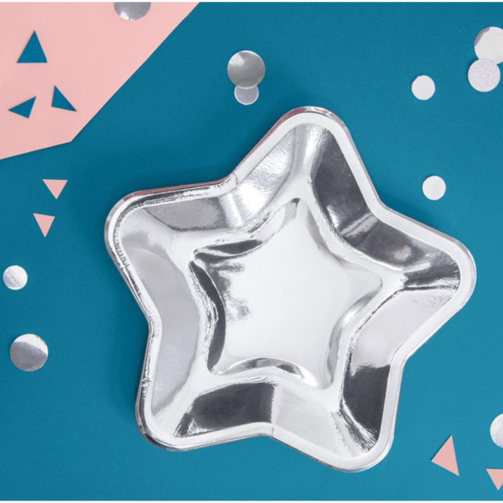 Тарелка бумажная "Star", 23 см, 6 шт, серебристый - 4