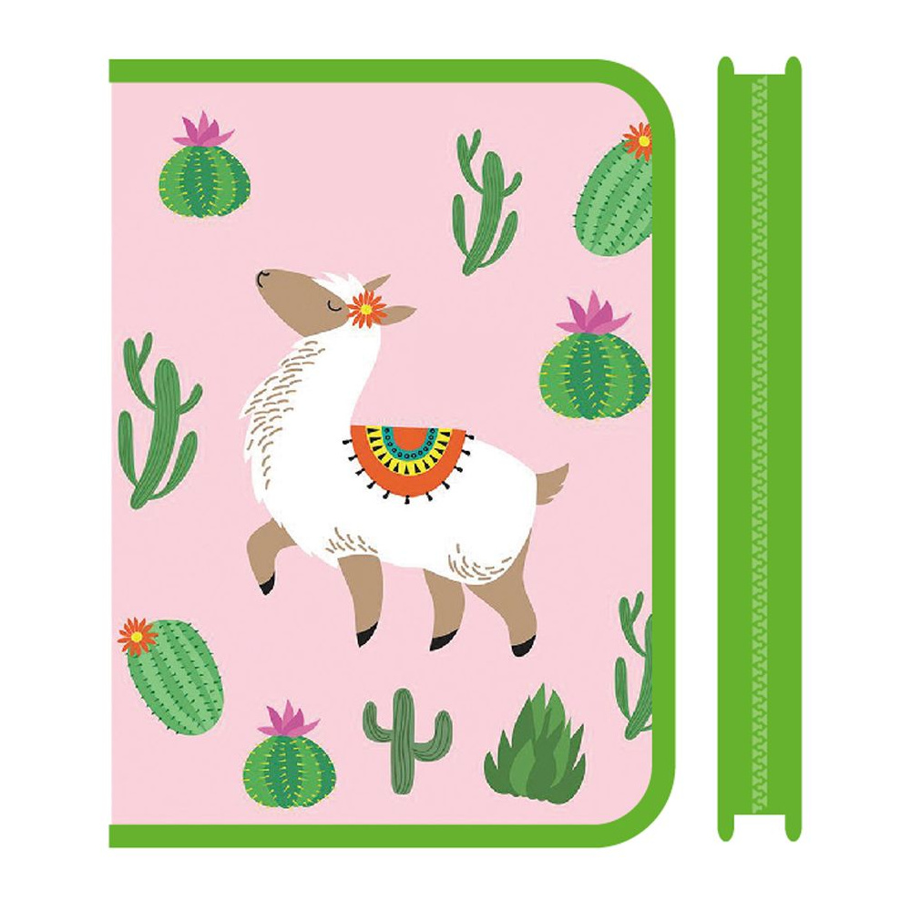 Папка для тетрадей "HELLO ALPACA" А5, на молнии, пластик, розовый, зеленый