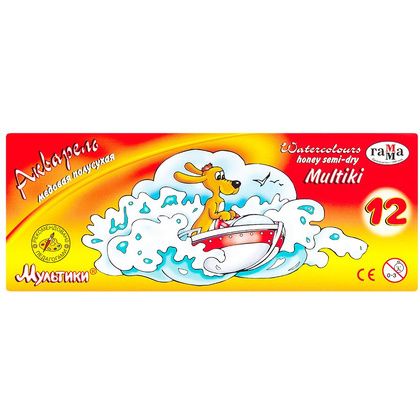 Краски акварельные "Мультики", 12 цветов, ассорти