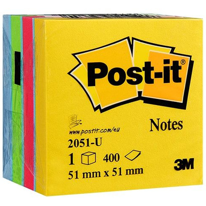 Бумага для заметок на клейкой основе "Post-it", 51x51 мм, 400 листов, ассорти, (9004777)