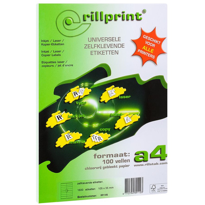 Самоклеящиеся этикетки универсальные "Rillprint", 105x35 мм, 100 листов, 16 шт, белый