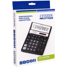 Калькулятор настольный Citizen "SDC-888XBK WB", 12-разрядный, черный металлик